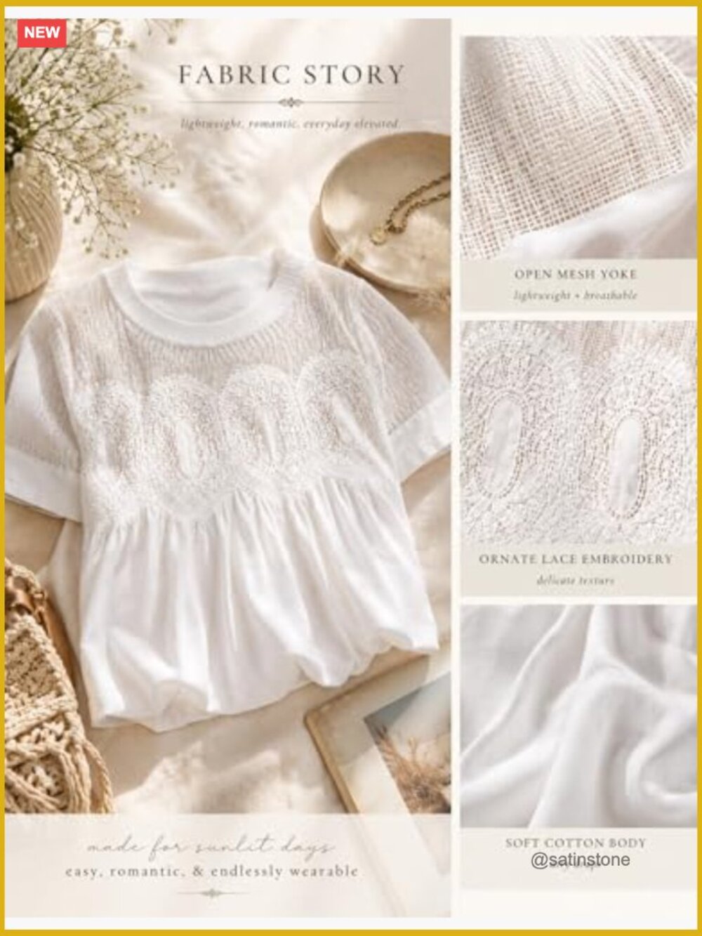 Boho Lace Short Sleeve Blouse Mesh Swing Top Crew Neck Loose Flowy Shirt - Picture 4 of 6